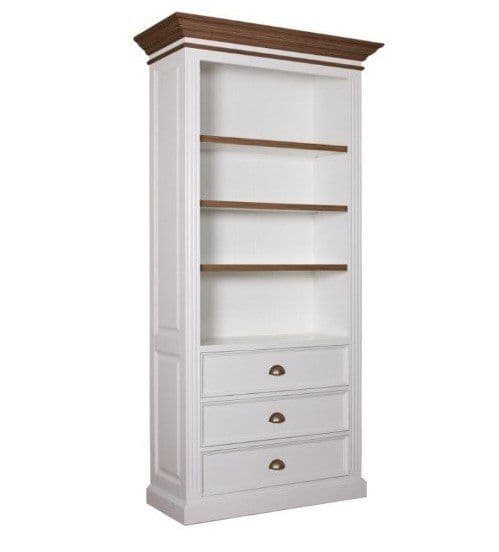 Biblioteca Lovely Oak cu 3 sertare, lemn masiv si mdf, 110 x 48 x 220 cm
