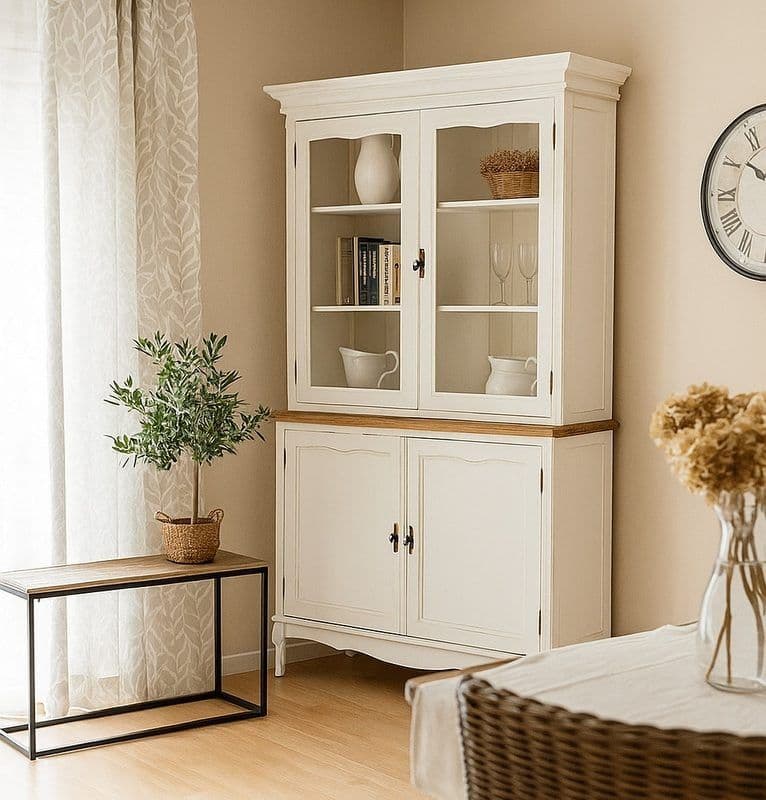 Bufet cu vitrina Toscana Charme, lemn masiv tei, 125 x 42 x 207 cm