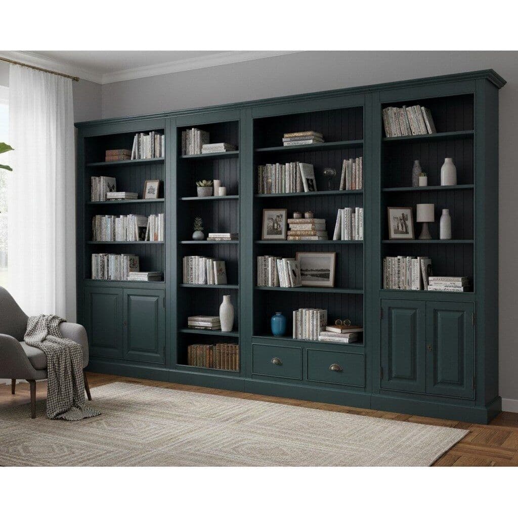 Biblioteca din 4 corpuri mobilier lemn masiv 348 x 39 x 210 cm