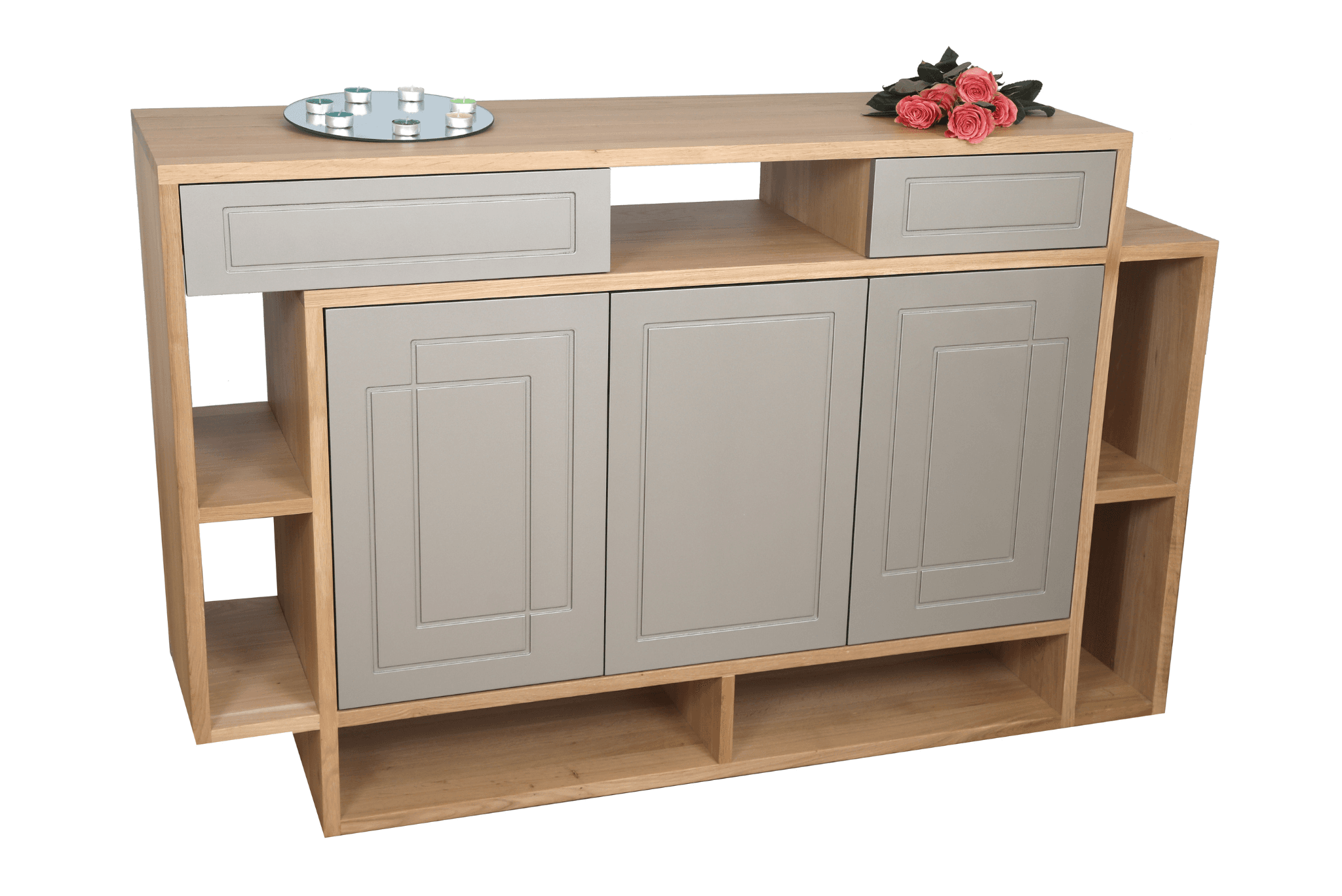 Bufet Double R lemn masiv stejar cu 3 uși și 2 sertare, 160 x 45 x 100 cm