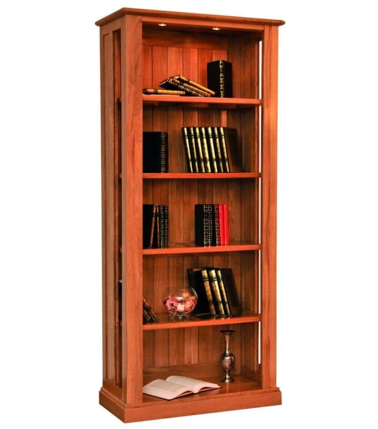 Biblioteca Verona lemn masiv stejar, lumini si 4 rafturi, polițe și părțile laterale lemn, 84 x 40.5 x 190 cm