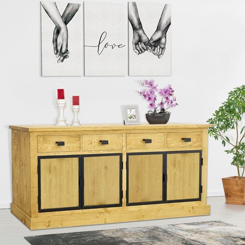Bufet Industrial Wood, 4 usi si 4 sertare, lemn masiv