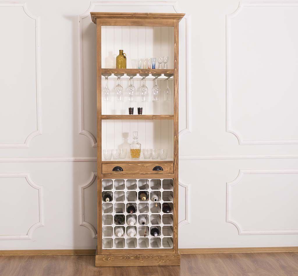 Bufet de bar Roli, cu suport pentru sticle lemn masiv, 78 x 41 x 210 cm