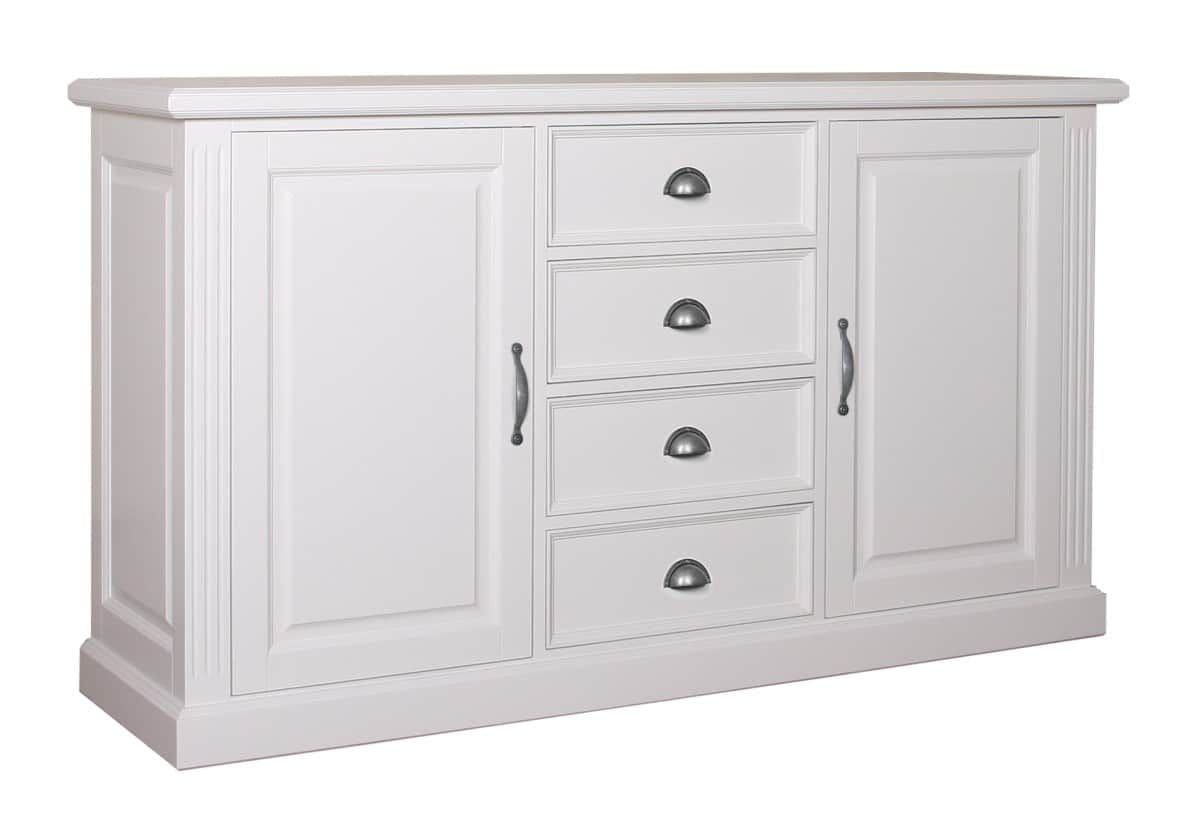 Bufet Lovely alb cu 2 usi si 4 sertare, 177 x 50 x 101 cm