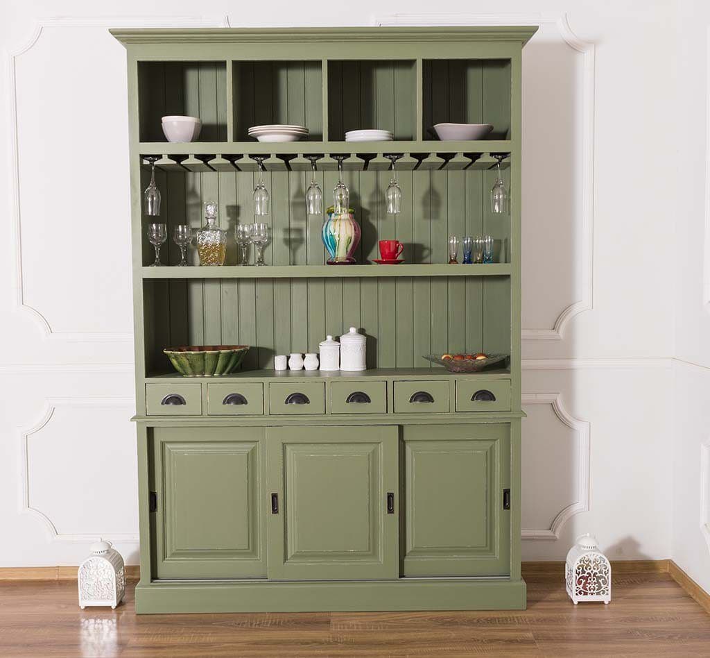 Bufet bar lemn masiv, 3 usi culisante si 3 sertare, 151 x 36 x 210 cm