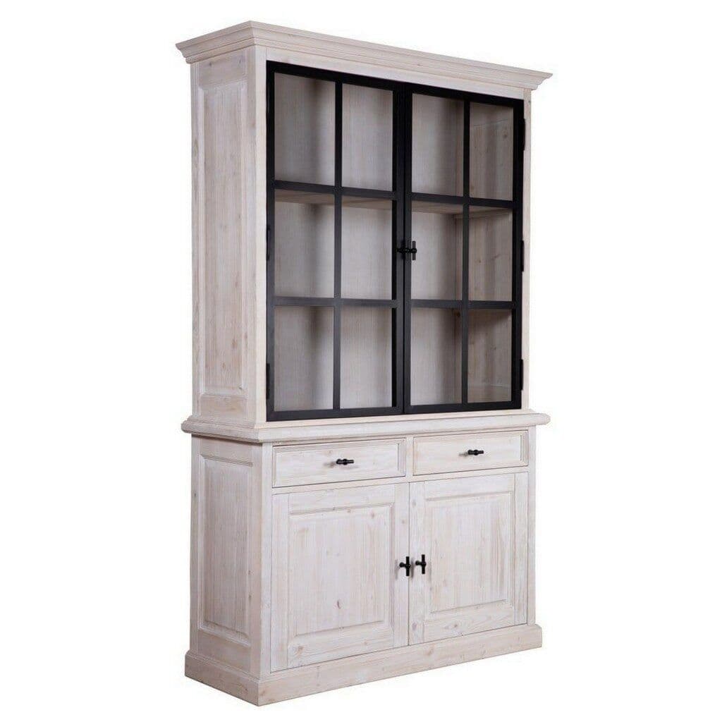 Bufet cu vitrina Arctic Wood Metal 4 usi si 2 sertare, finisaj White Wash