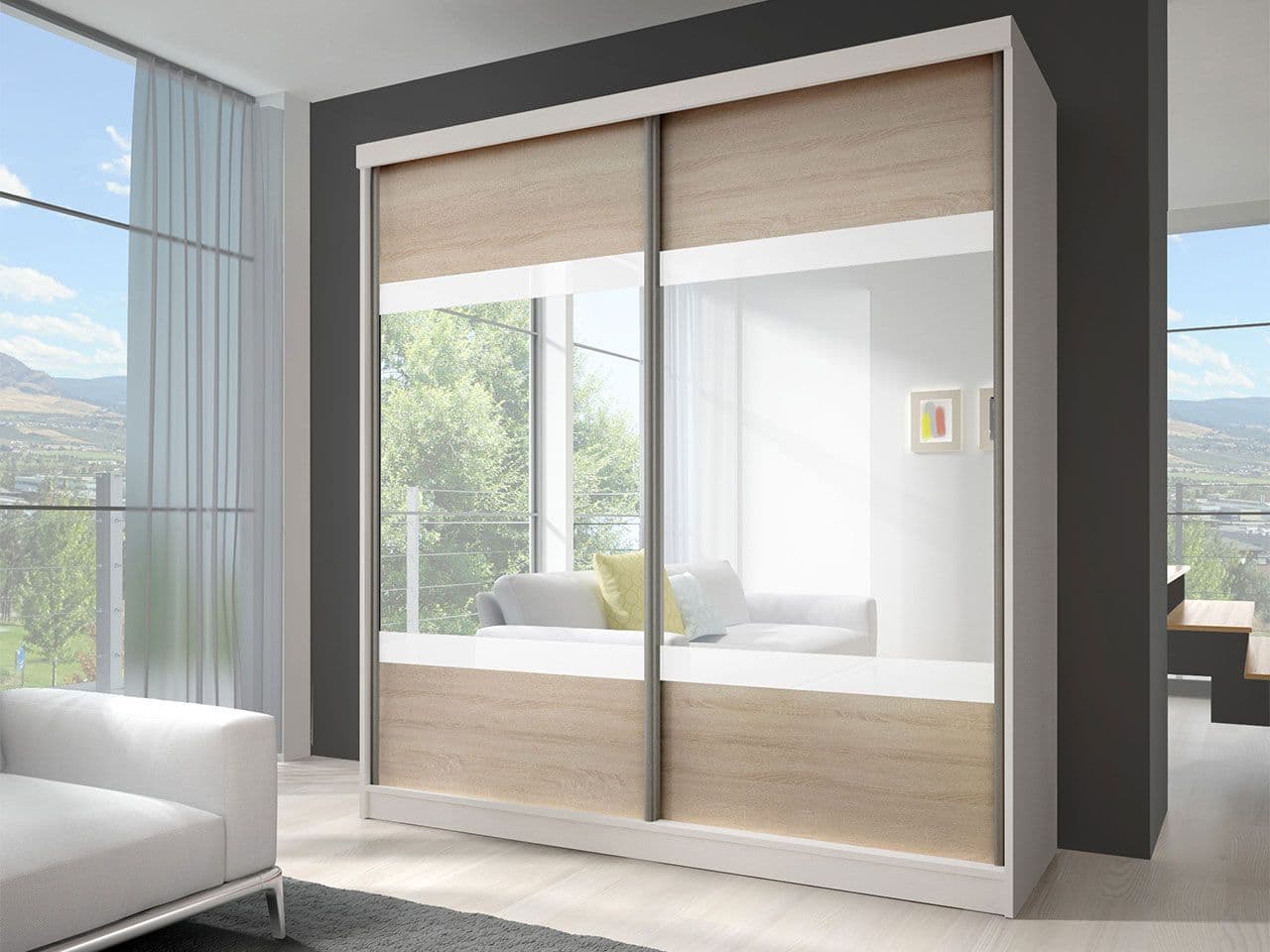 Bufet cu vitrina Chancellor lemn masiv stejar, 2 uși, 73.5 x 50 x 201 cm