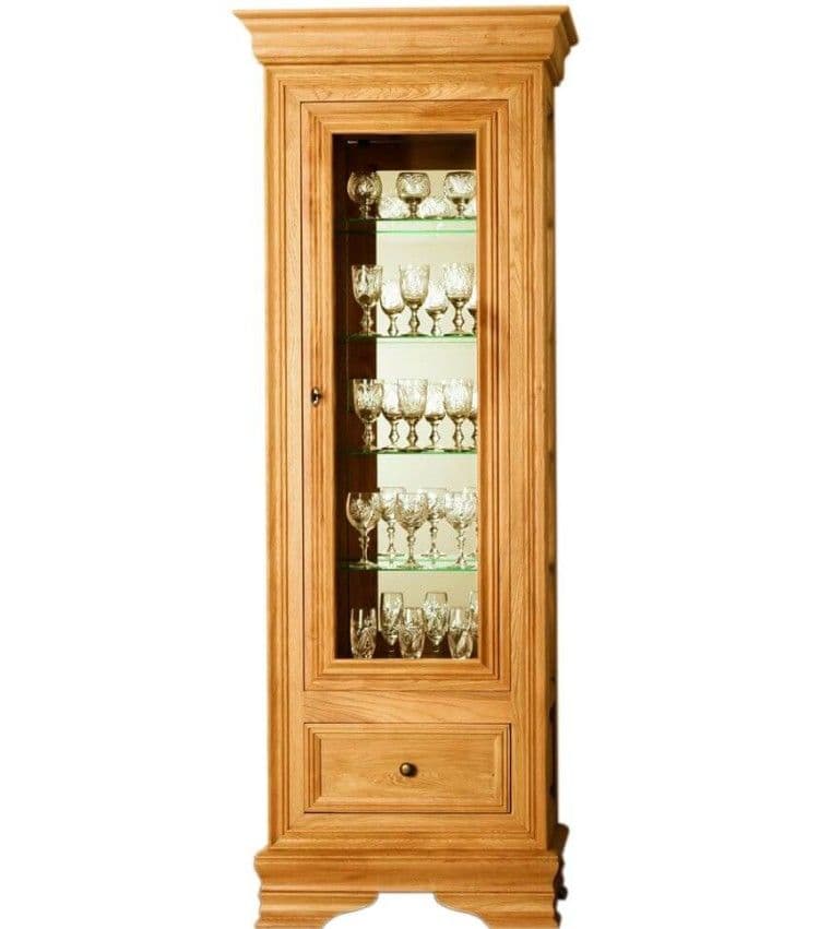Vitrina Chancellor lemn masiv stejar, 1 ușă și 1 sertar, 73 x 44 x 201 cm