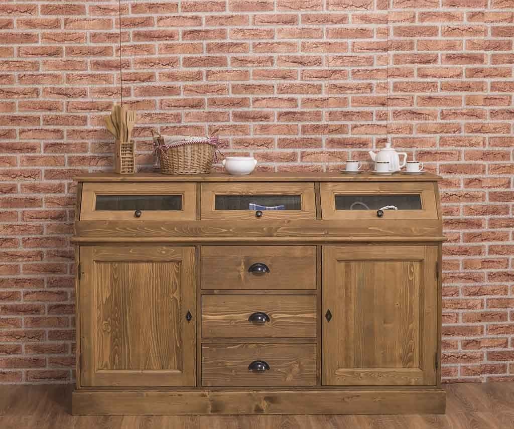 Bufet de bucatarie cu 2 usi si 3 sertare lemn masiv, 158 x 50 x 100 cm