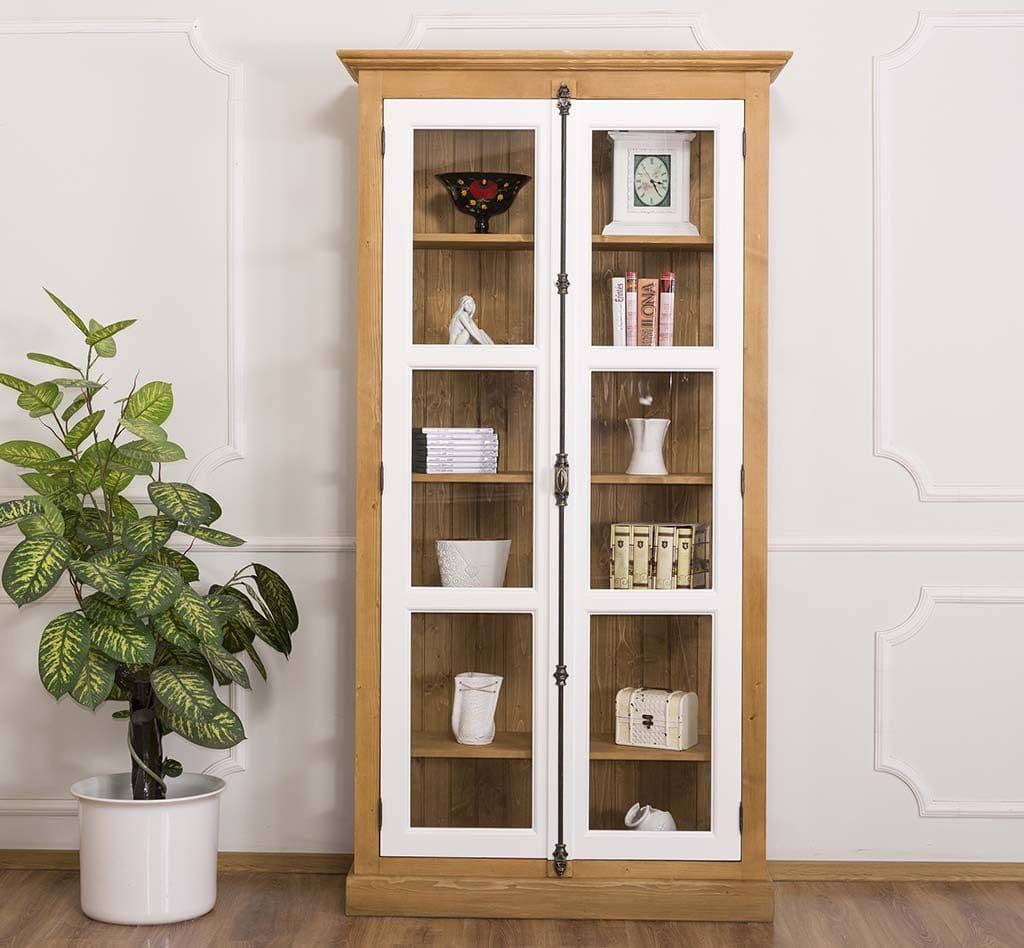 Vitrina din lemn masiv, 2 usi cu tija metalica, 110 x 40 x 210 cm