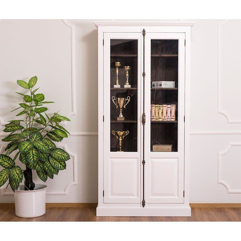 Vitrina din lemn masiv, 2 usi cu tija metalica, 110 x 40 x 210 cm