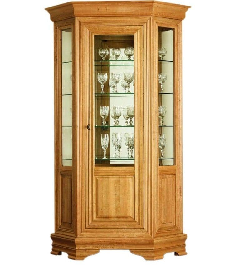 Vitrina Hexagon Chancellor lemn masiv stejar, 1 ușă, cu lumini, 121 x 51 x 201 cm
