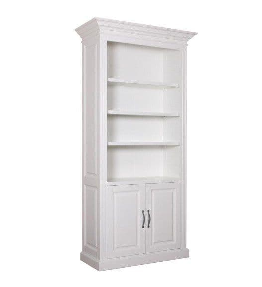 Biblioteca Lovely alba cu 2 usi, lemn masiv si mdf alb, 110 x 48 x 220 cm