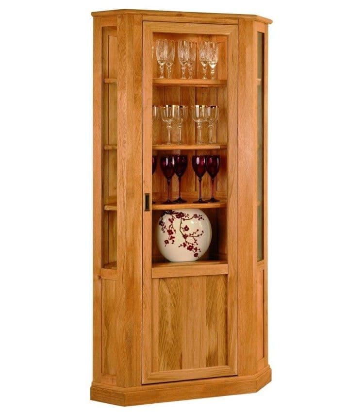 Vitrina de colț Verona lemn masiv stejar, polțe și părțile laterale lemn 1 ușă, 96 x 40 x 190 cm
