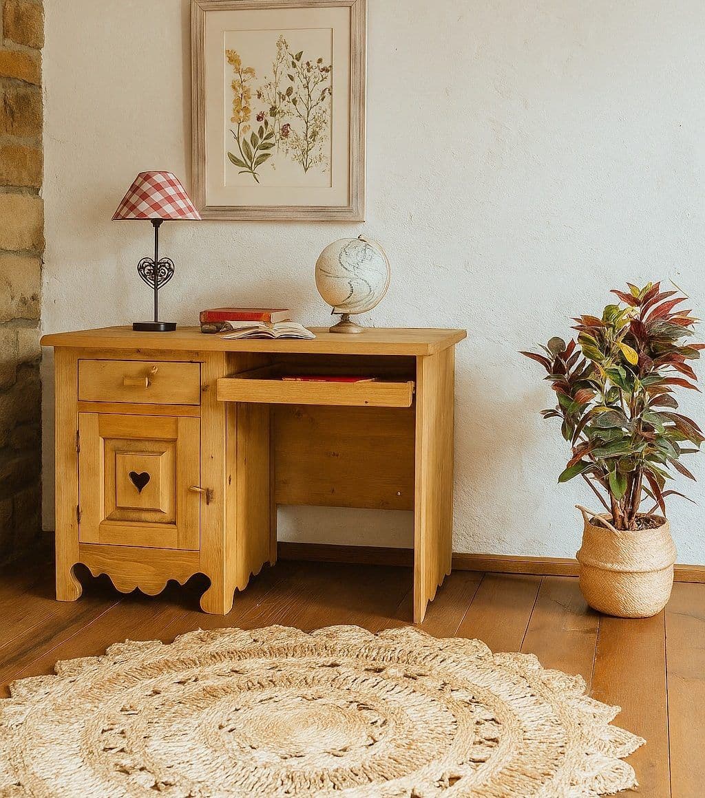 Birou Rustic Flame, lemn masiv rustic, 110 x 65 x 76 cm