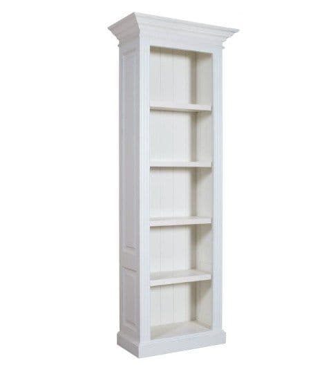 Biblioteca ingusta Lovely alba, 4 polite, lemn masiv si mdf, 96 x 38 x 205