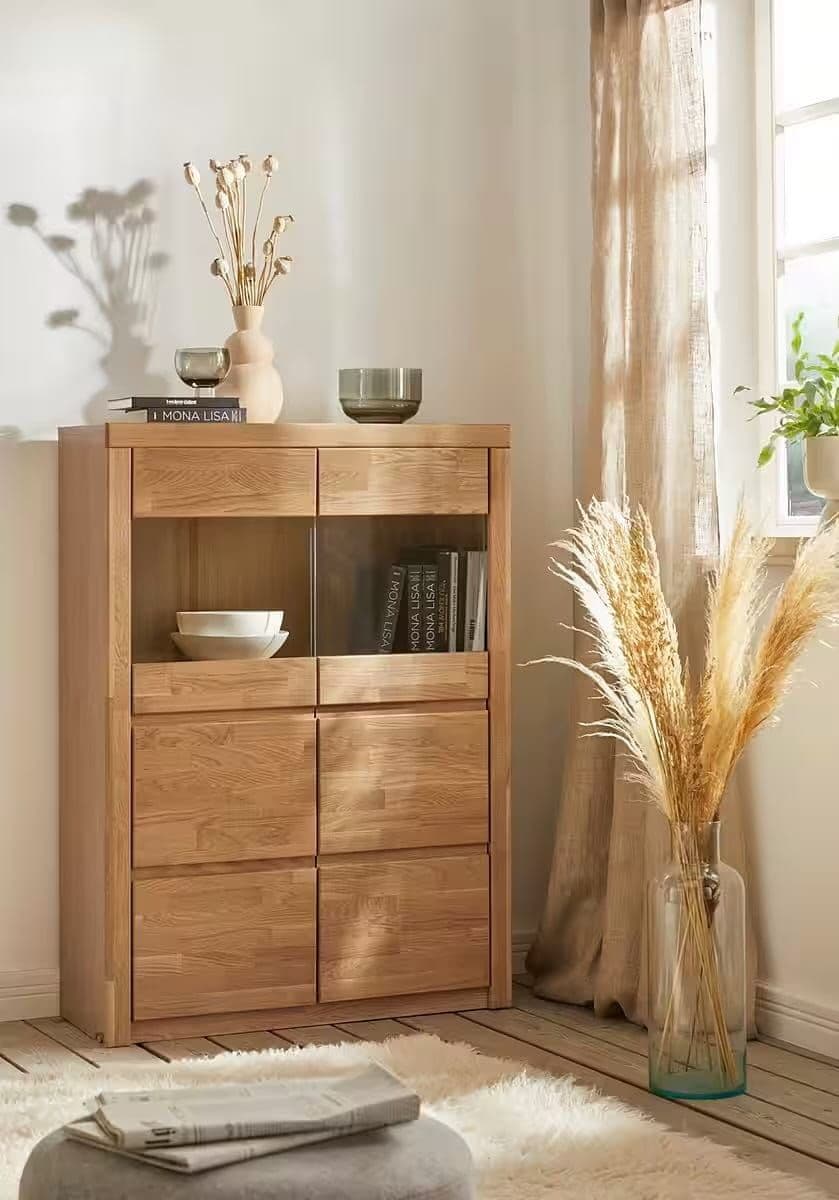 Vitrină modernă 125 cm, culoare maro, 2 uși și 2 rafturi, 3 compartimente, design compact și elegant pentru depozitare și organizare în living