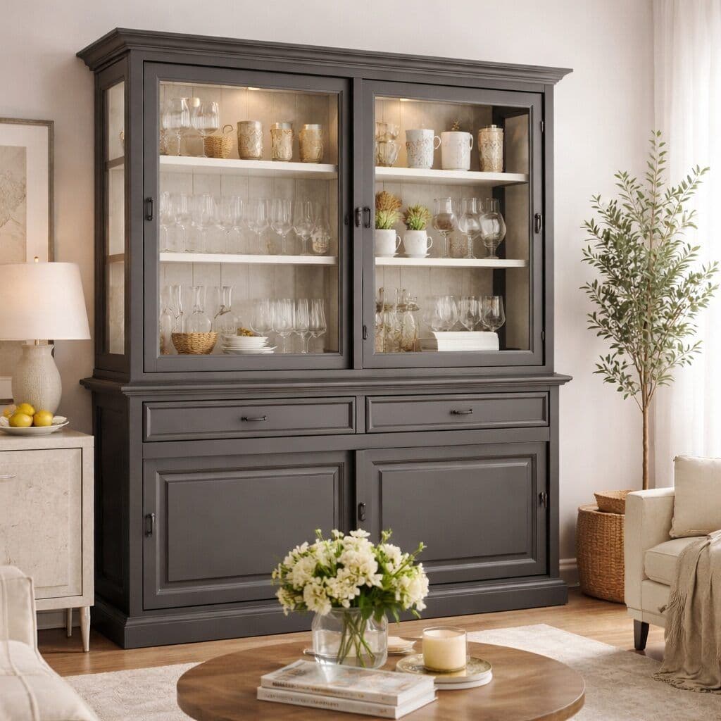 Bufet cu vitrina Lovely 2 x 2 usi culisante si 2 sertare