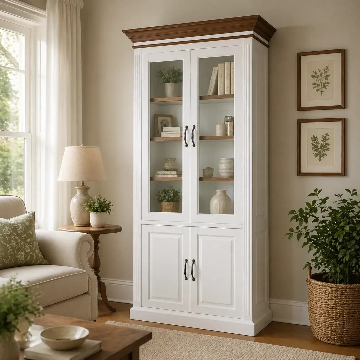Vitrina Lovely Oak 2 x 2 usi, lemn masiv