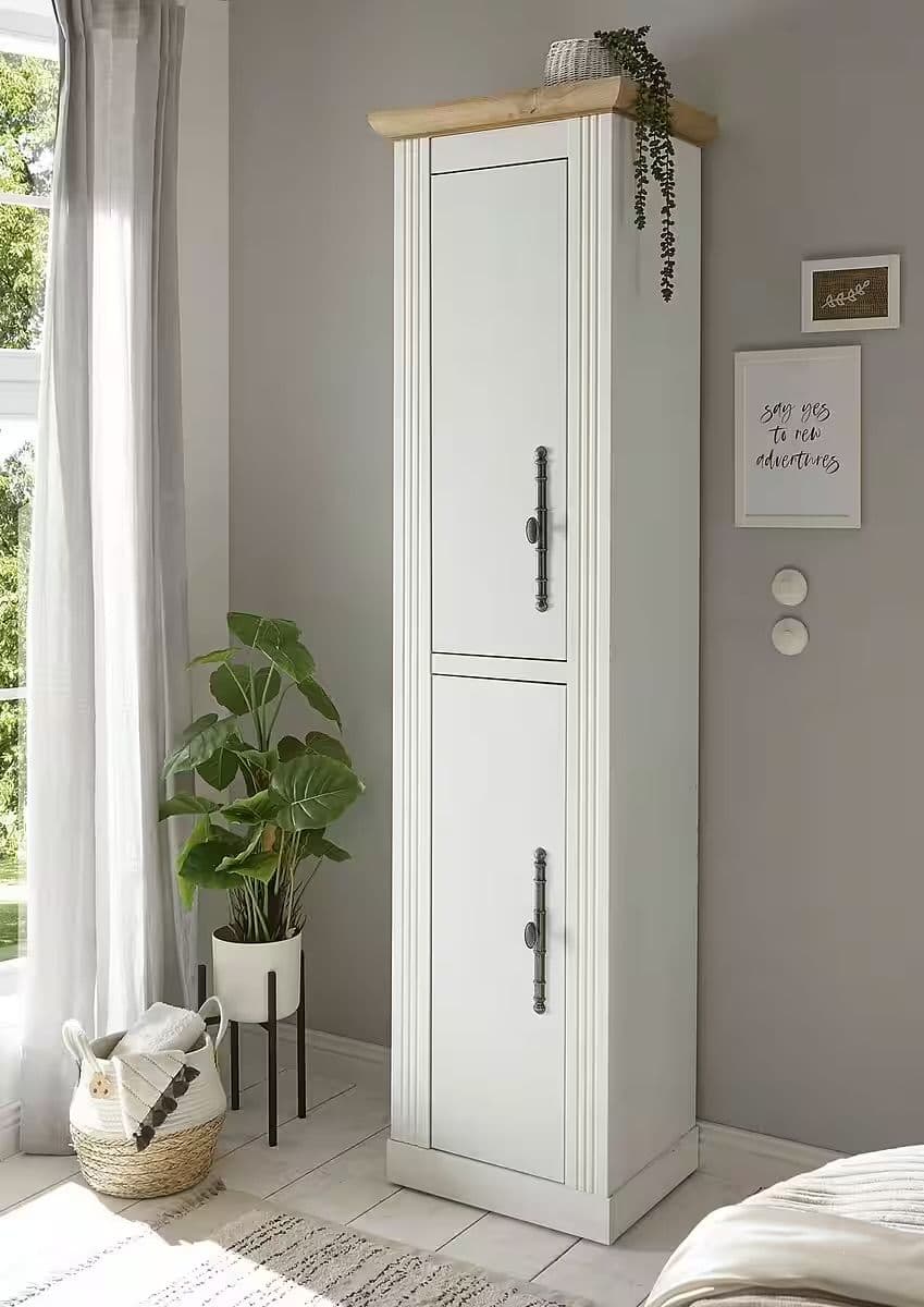 Vitrină modernă 198 cm, culoare alb, 2 uși și 3 rafturi, 4 compartimente, design înalt și elegant pentru depozitare și expunere în living