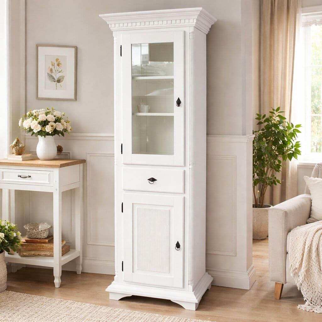 Vitrina Venetia, Lemn masiv, 65 x 48 x 195 cm, Alb