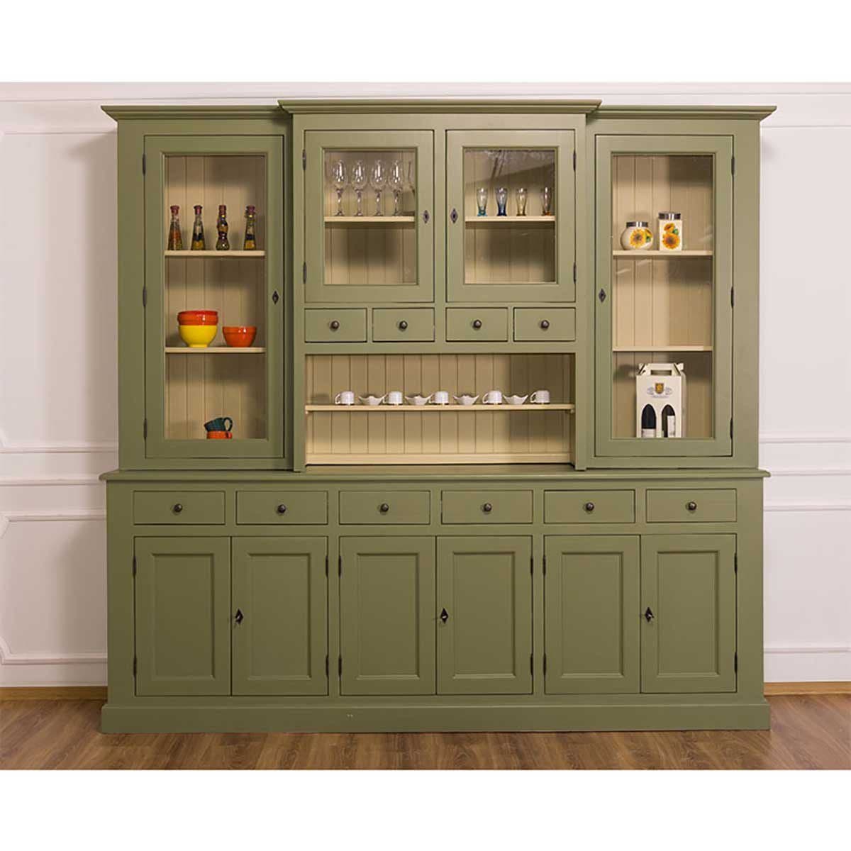 Bufet de bucatarie cu vitrina lemn masiv, 245 x 47 x 225 cm