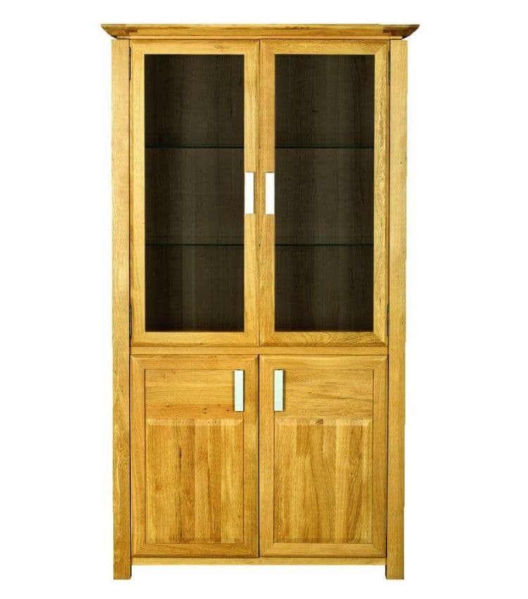 Vitrina Temple lemn masiv stejar, 4 uși, sticla glazurata, 105 x 38 x 190 cm
