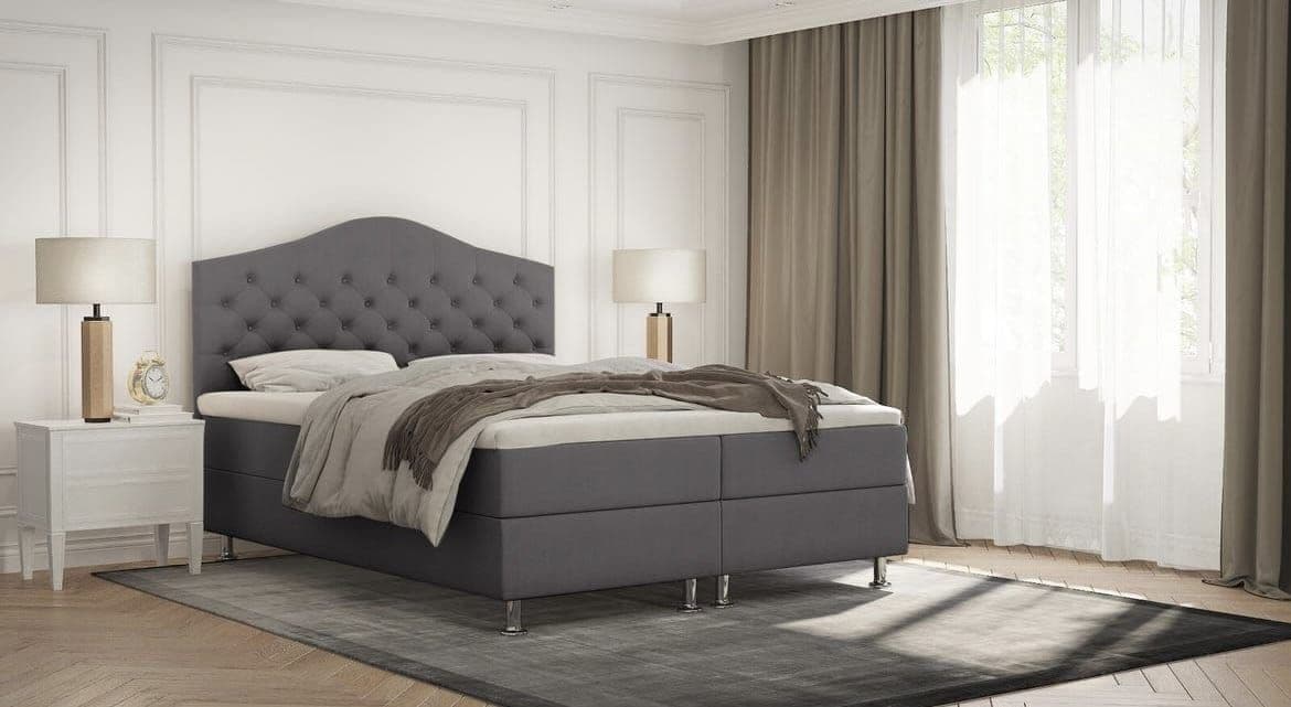 Boxspring 160×200 cm regal, culoare gri, material țesătură