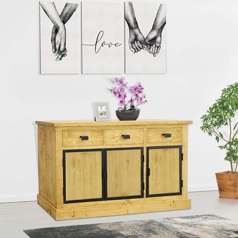 Bufet Industrial Wood 3 usi si 3 sertare, lemn masiv
