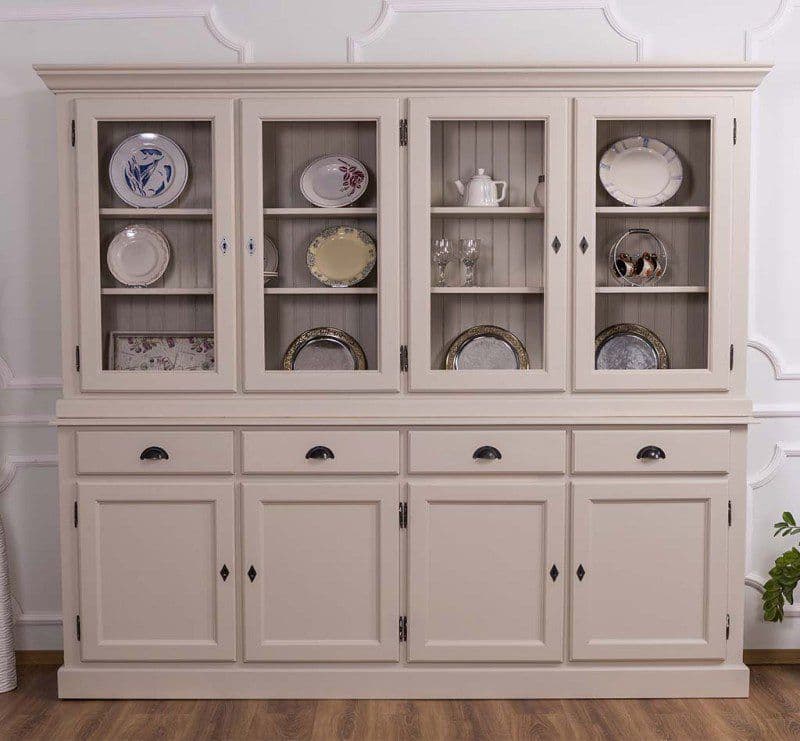 Bufet dining cu vitrina lemn masiv, 230 x 45 x 200 cm