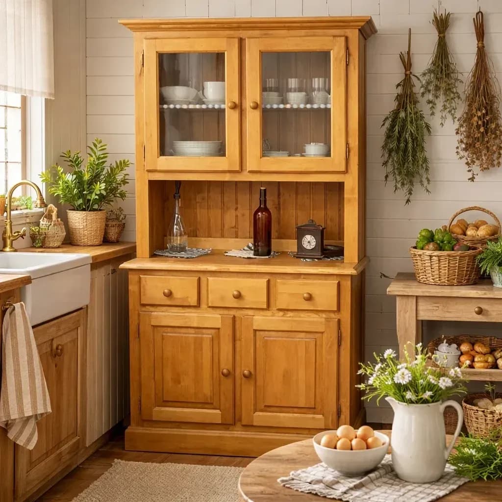 Bufet cu vitrina Inka, Lemn masiv, 109 x 48 x 199 cm