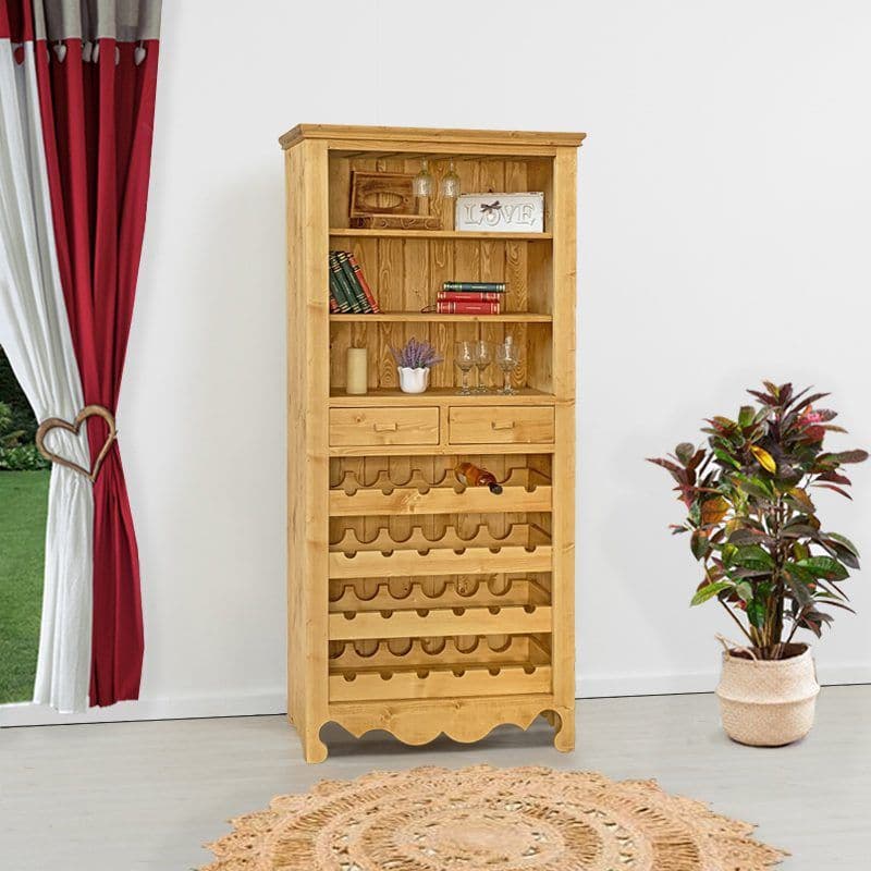 Bufet Bar Rustic Flame lemn masiv, cu suport pentru sticle, 94 x 39 x 194 cm