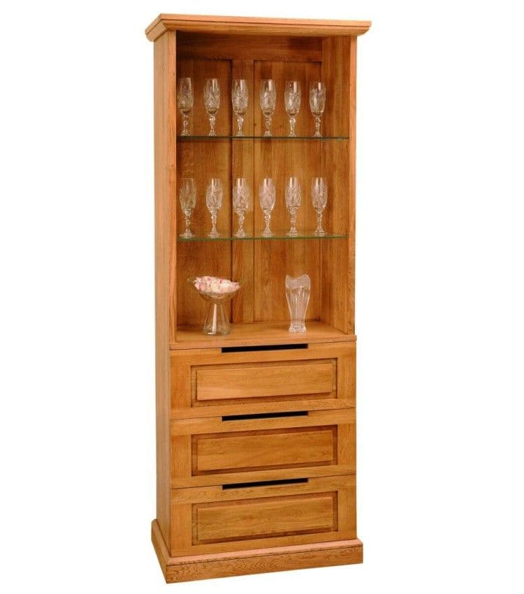 Biblioteca Ascona lemn masiv stejar, 2 polite lemn si 3 sertare, 72.4 x 39 x 190 cm
