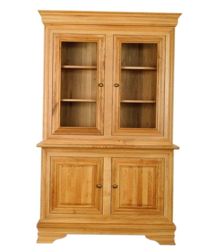 Bufet cu vitrina Chancellor lemn masiv stejar, polițe lemn, cu lumini, 4 uși, 126 x 50 x 201 cm