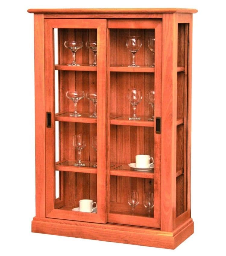Vitrina Verona lemn masiv stejar, 2 uși culisante, polițe și părțile laterale sticlă 84 x 35.5 x 122 cm