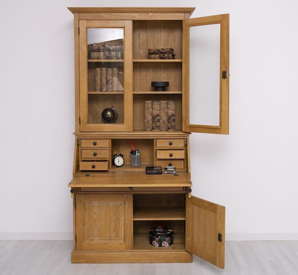 Biblioteca lemn masiv tip birou, 110 x 49 x 219 cm