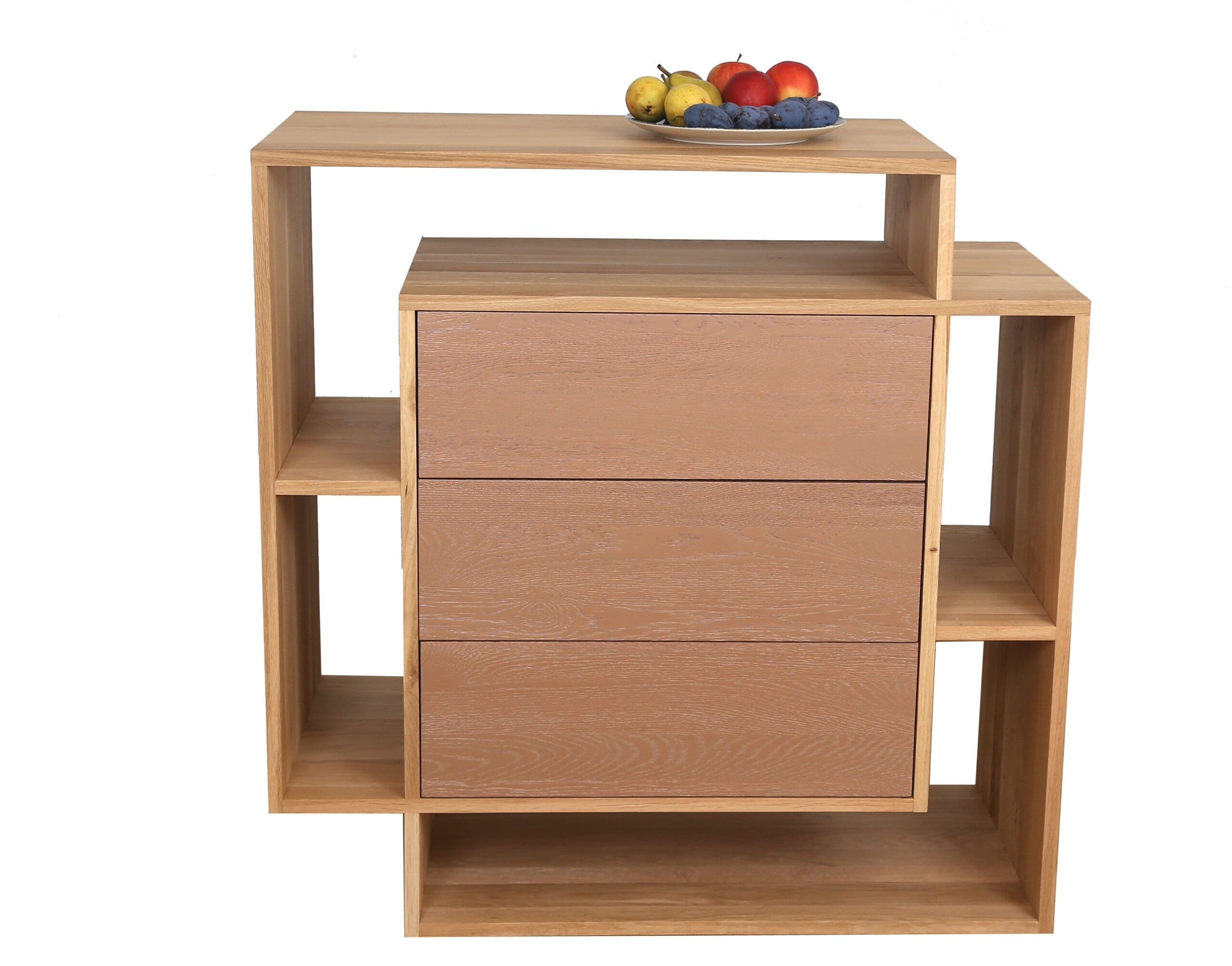 Bufet Double R lemn masiv stejar cu 3 sertare, 100 x 45 x 100 cm