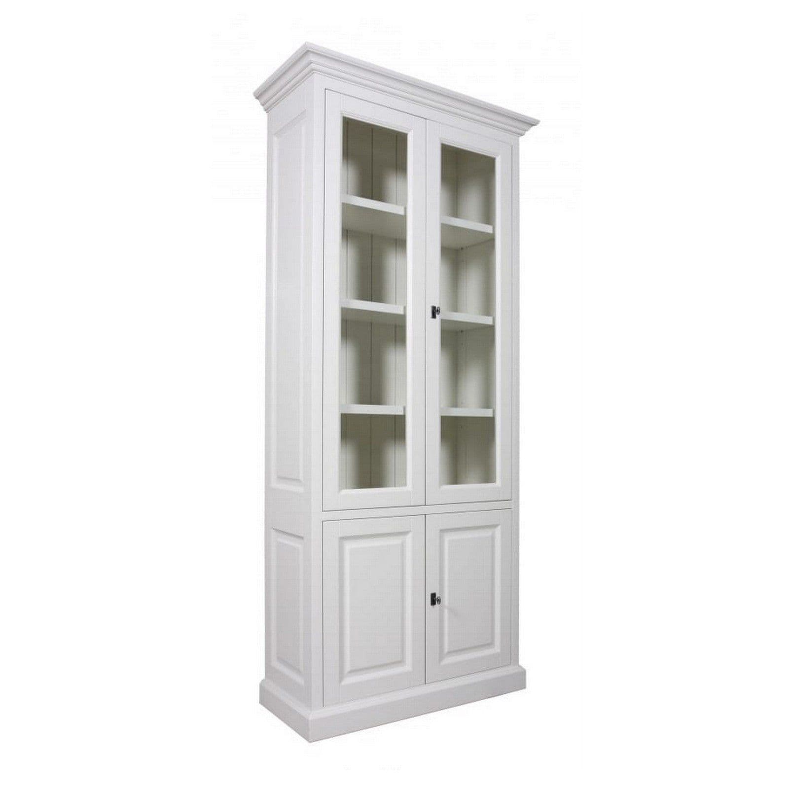 Vitrina Lovely cu 2 x 2 usi alb snow, lemn masiv si mdf