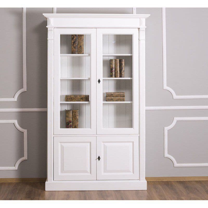 Vitrina din lemn masiv cu margini ornamentate, 120 x 39 x 197 cm