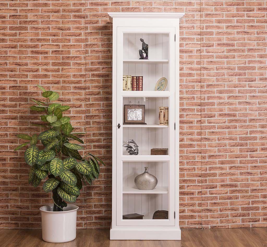 Vitrina ingusta din lemn masiv cu 1 usa, 75 x 40 x 220 cm
