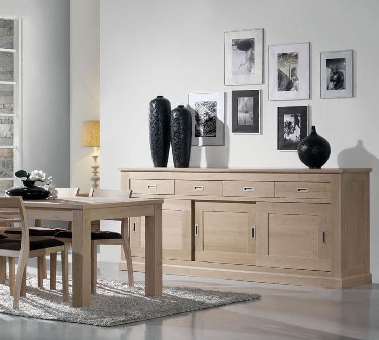 Bufet Berlin lemn masiv stejar cu 3 uși și 4 sertare 190 × 50 × 100 cm