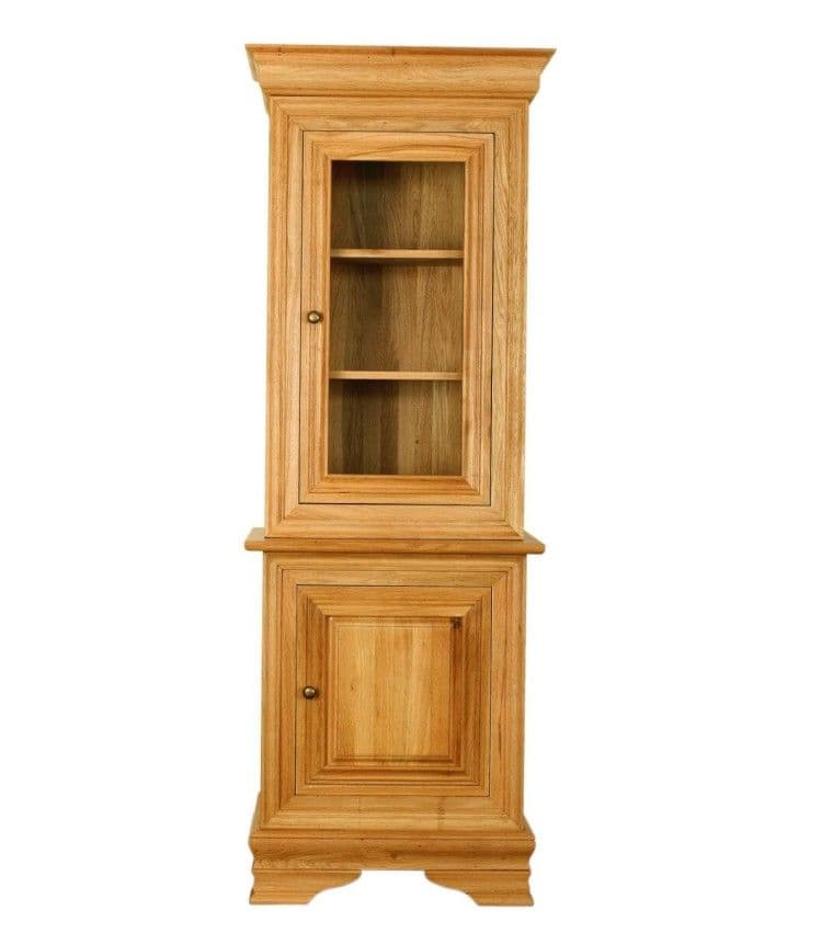 Bufet cu vitrina Chancellor lemn masiv stejar, 2 uși, cu lumini, 73.5 x 50 x 201 cm