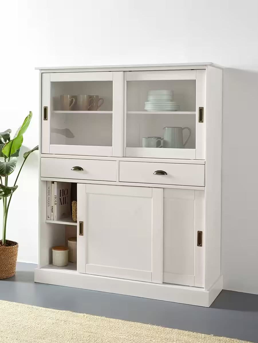 Bufet ~Venetia~ in stil rustic, culoare alb murdar, material lemn masiv de pin, 114 cm lungime