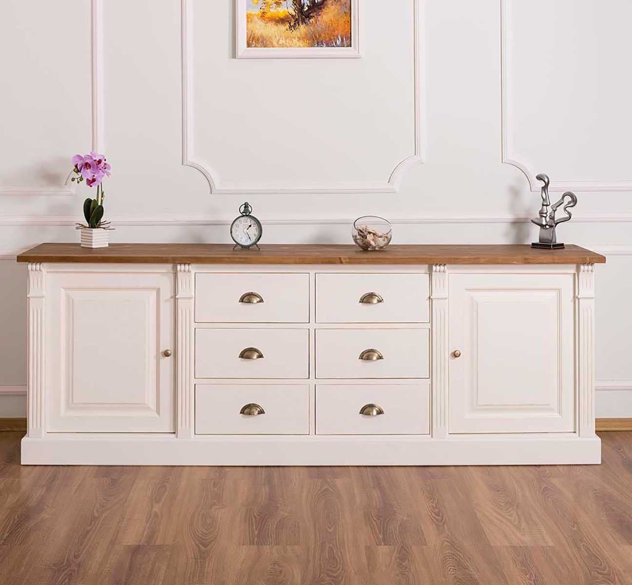 Bufet 2 usi si 6 sertare lemn masiv, 219 x 51 x 78 cm