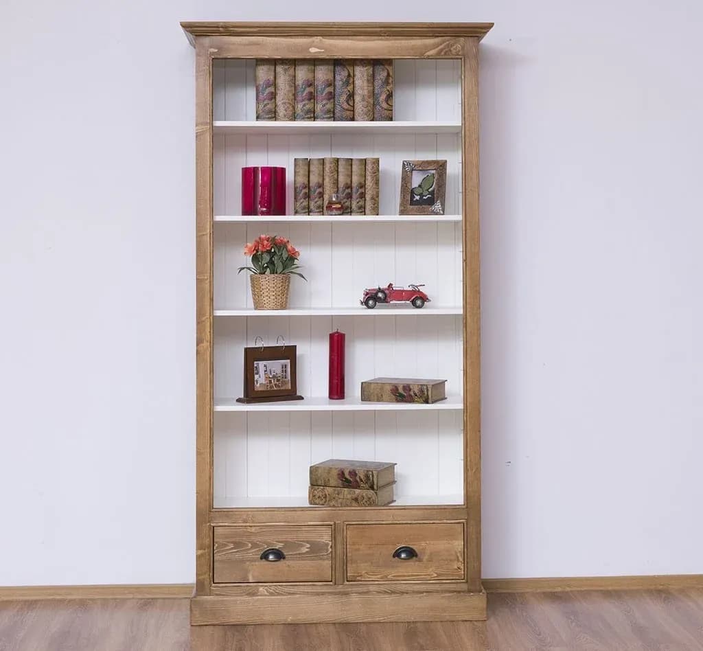 Biblioteca lemn masiv cu 2 sertare, 110 x 39 x 210 cm