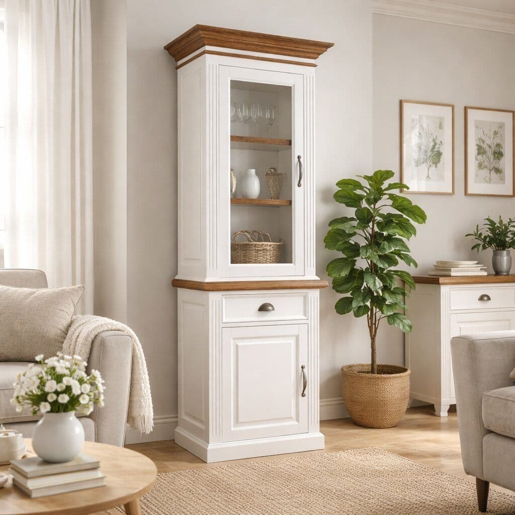 Bufet cu vitrina Lovely Oak 2 usi si 1 sertar