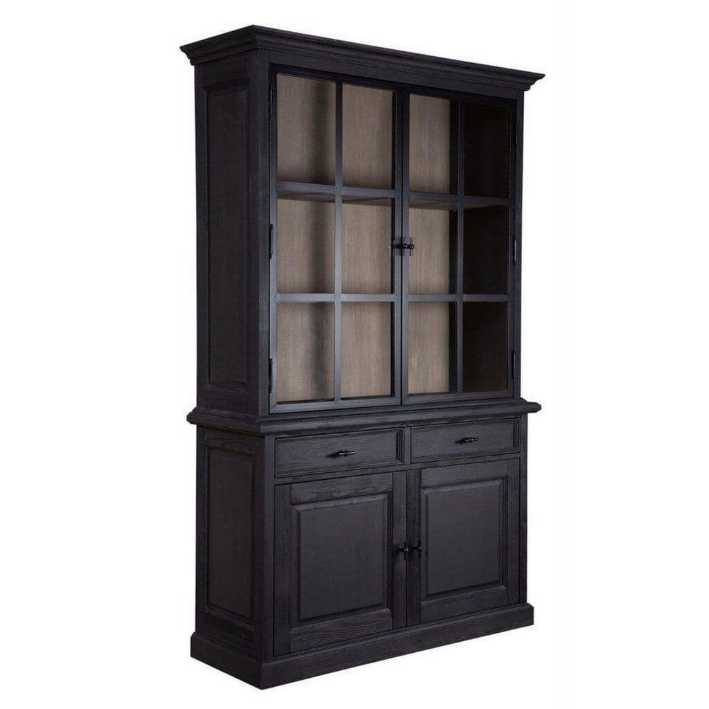 Bufet cu vitrina Arctic Wood Metal 4 usi si 2 sertare, Carbon Black