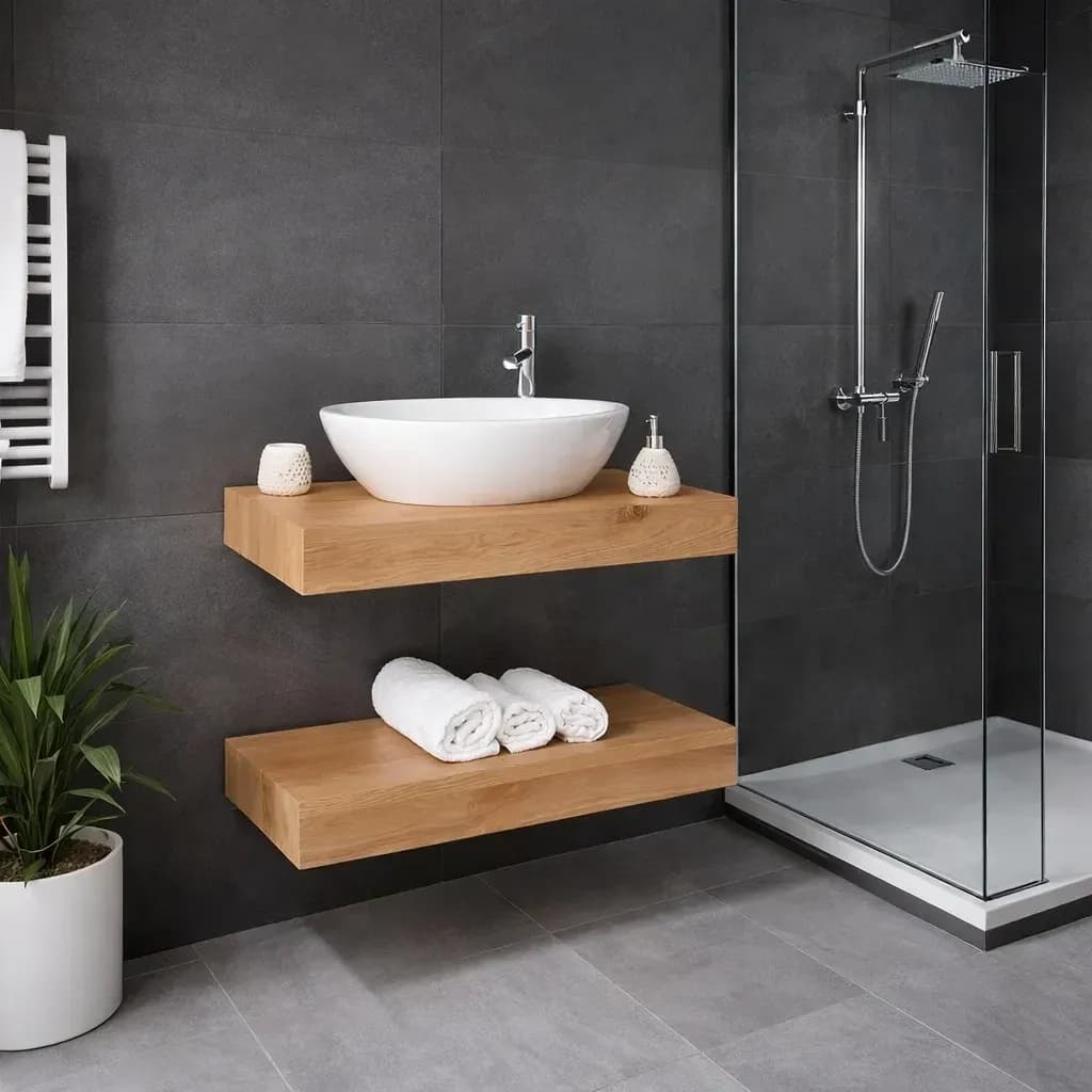 Blat baie lemn masiv stejar Magic Oak, suspendat, 80 x 50 x 10 cm