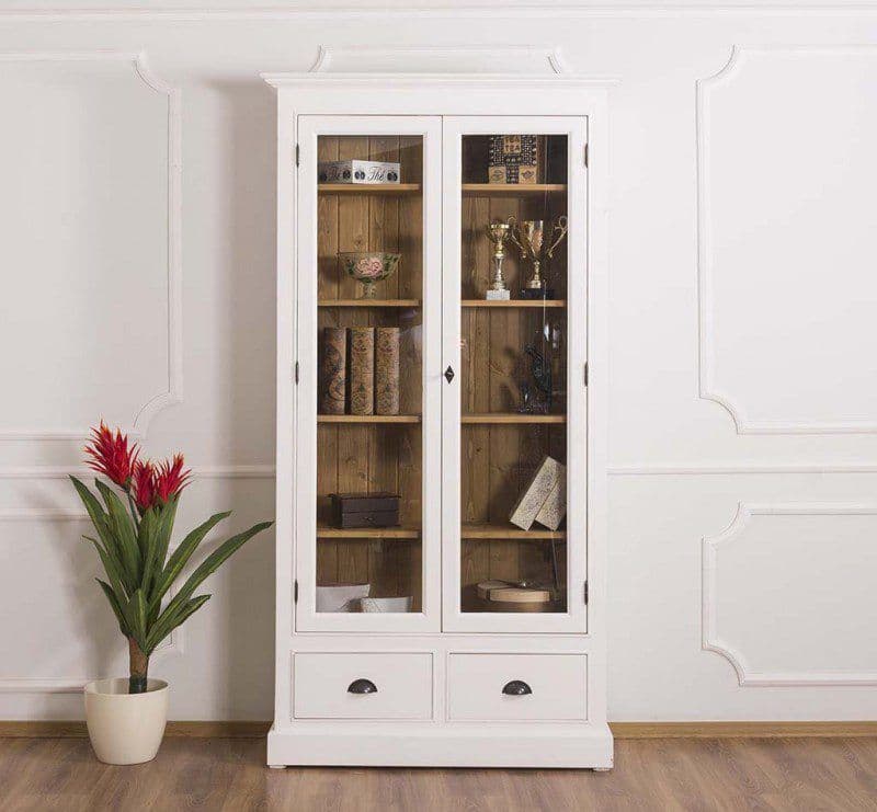Vitrina cu 2 usi si 2 sertare lemn masiv, 110 x 39 x 210 cm