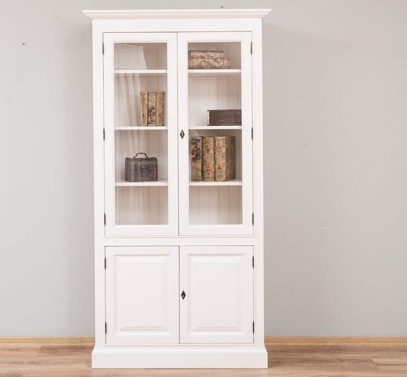 Vitrina cu 2 usi de sticla si 2 usi lemn masiv, 110 x 39 x 210 cm
